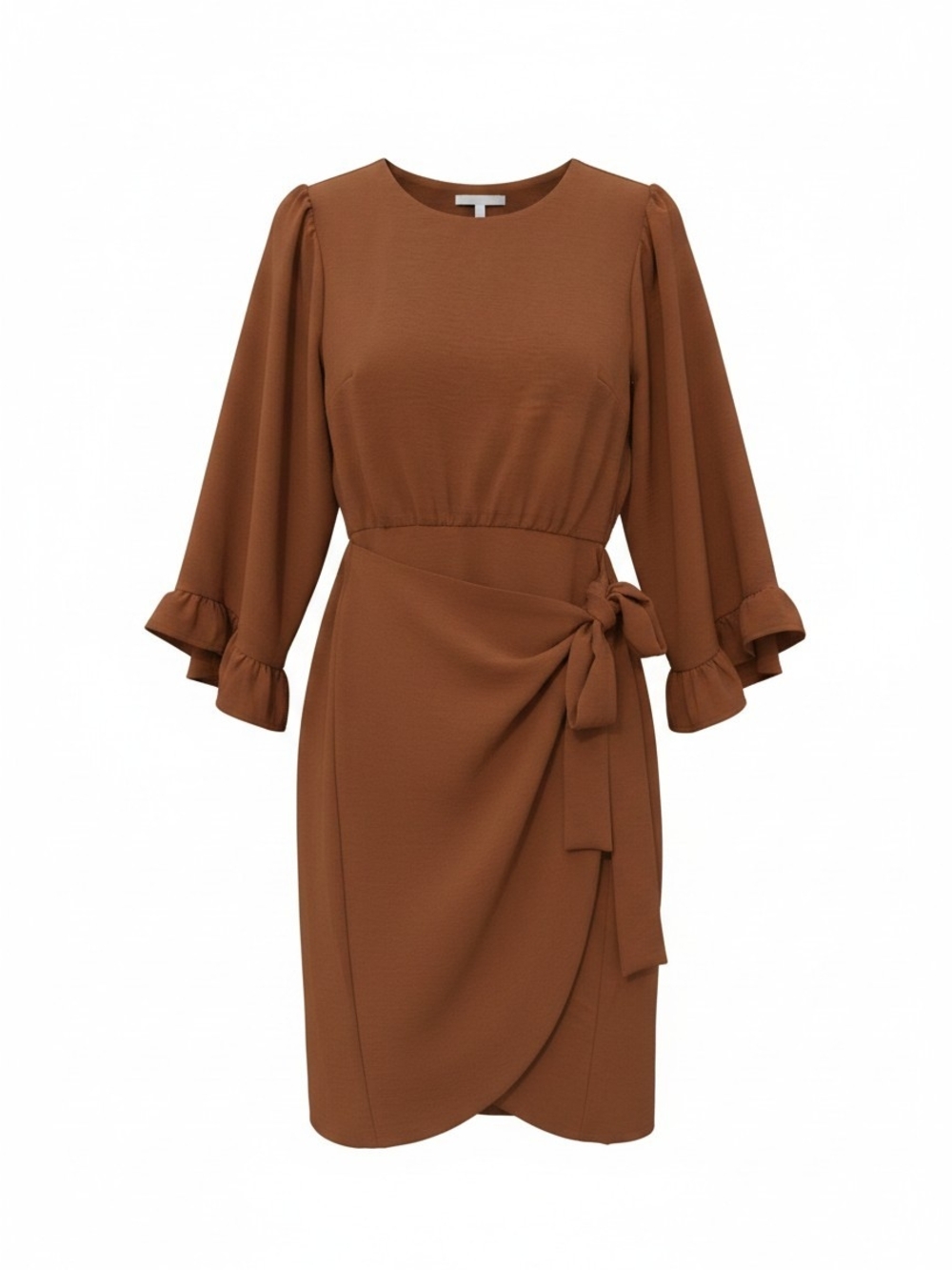 Peach Love California Rust Brown Ruffle Sleeve Wrap Dress